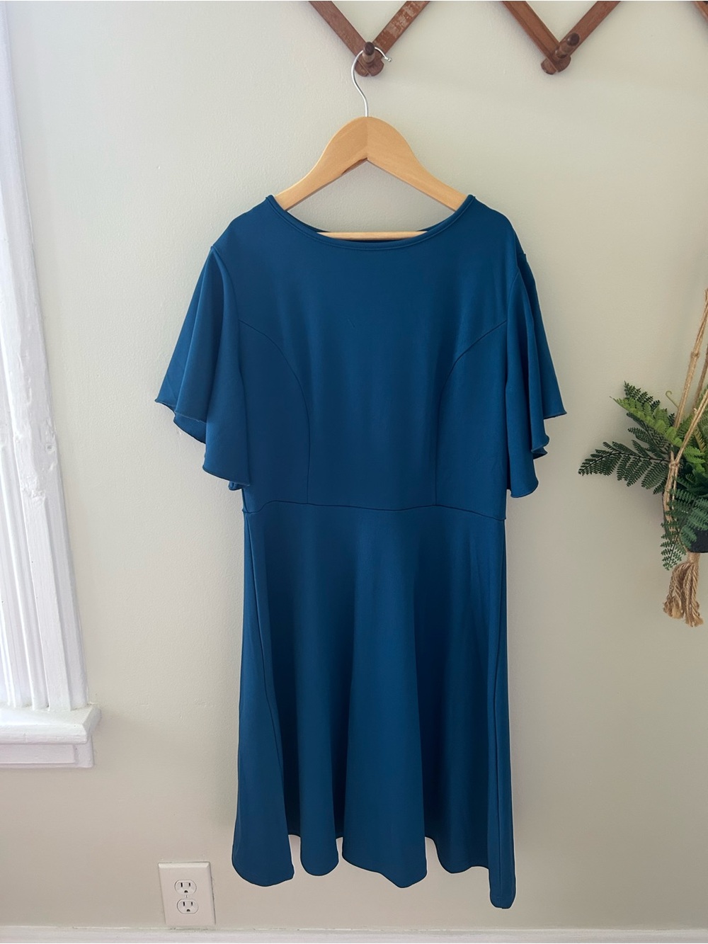 Teal Midi Dress with Flutter Sleeves